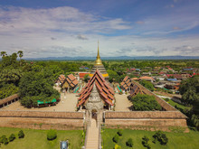 Front Aerial View Of Wat Phra That Lampang Luang, A Landmark Of Lampang City, Thailand