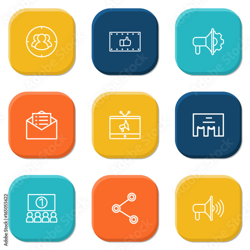 Set Of 9 Advertising Outline Icons Set Collection Of Ad Banner