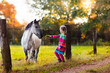 Little girl feeding a horse