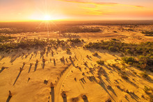 Aerial View Of The Sun Setting Over The Pinnacles Desert, Western Australia