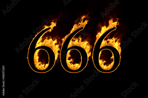 Fotografía Fire number 666 isolated on black background, 3d illustration