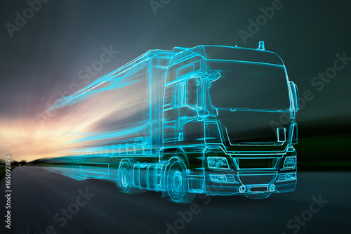 Fotomural Truck aus Lichtern auf Landstraße