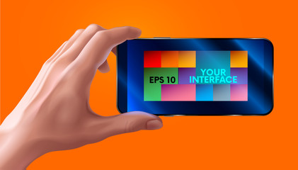 Leinwandbilder - Hand holding mobile smart phone with blank screen. horizontal. photo realistic VECTOR