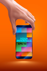 Leinwandbilder - Hand holding mobile smart phone with blank screen. vertical. photo realistic VECTOR