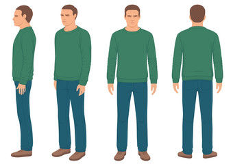 Wall Mural -  fashion man isolated, front, back and side view, vector illustration 