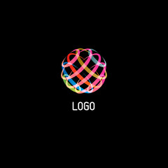 Aufkleber - Colorful circle abstract line art vector logo on black background.