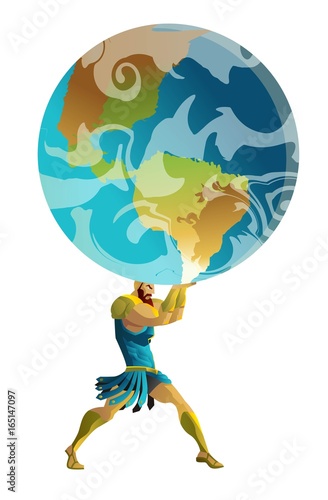 Fotografía atlas the titan holding the sky earth globe on his shoulders