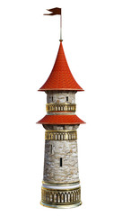 Fototapete - 3D Rendering Fairytale Tower on White
