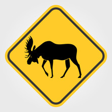 Yellow Road Sign - Attention Animal, Moose.  