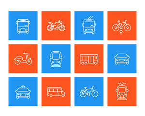 Canvas Print - City transport linear icons