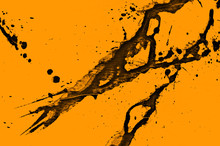Halloween Blood Splatter Background. Black Blood Splash. Abstract Grunge Bloody. Close Up.