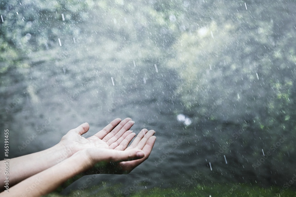 Woman hands in the rain Stock Photo | Adobe Stock
