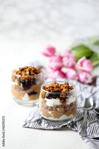 Breakfast Granola Parfait With Peanut Butter Strawberry Jelly And