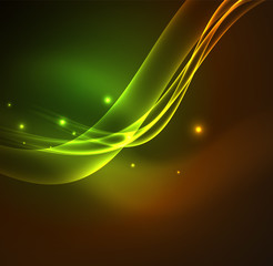 Energy lines, glowing waves in the dark, vector abstract background