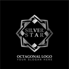 Poster - Octagonal Star With Silver Style Color on black background