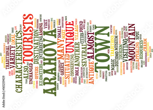 Fotografia, Obraz THE MOUNTAIN TOWN OF ARAHOVA Text Background Word Cloud Concept