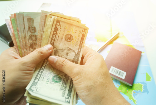 Man Hands Using Calculator To Calculate Saving Travel Trip Man Hands Using Calculator To Calculate Saving Travel Trip