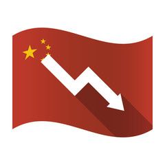 Sticker - Isolated China flag with a descending graph