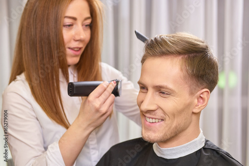 Man At The Barber Smiling Happy Guy In Hair Salon Stylish
