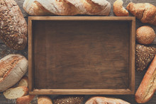 Bread Bakery Background. Brown And White Wheat Grain Loaves Comp