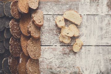 Bakery concept. Plenty of sliced bread background