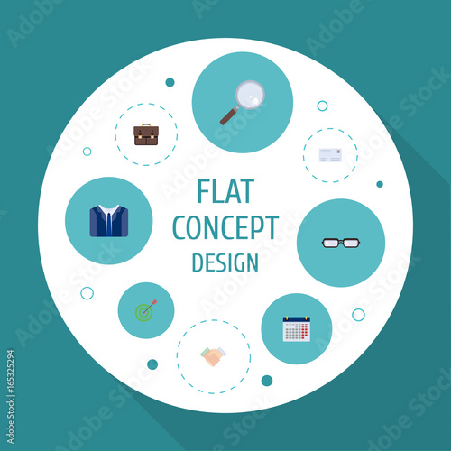 Fotografía Flat Icons Calendar, Goal, Portfolio And Other Vector Elements