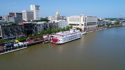 Wall Mural - Aerial approach of Savannah Riverfront City Hall 4k 60p