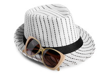Striped Hat And Gold Sunglasses