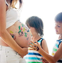 Happy Children, Boys, Painting On Mommy's Pregnant Belly