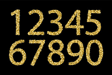 Gold shiny textured numbers isolated on a black background.