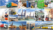 © industrieblick - Logistik und Transport von Waren - collage mit verschiedenen Motiven: Personal, Fahrzeuge,Terminal, Gabelstapler, containerschiff, LKW