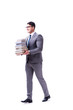 © Elnur - Businessman student carrying holding pile of books isolated on w