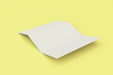 Wall Mural - Blank white three fold brochure mockup on yellow background