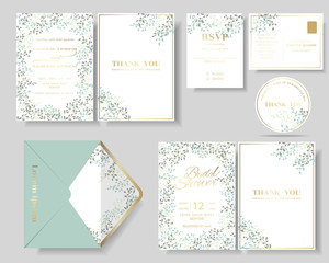 set of botanical leaves wreath wedding invitation card.green and mint color tone.vector/illustration