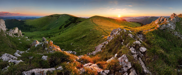 Aufkleber - Beautiful autumn morning above green forest valley in national park Fatra, Slovakia landscape