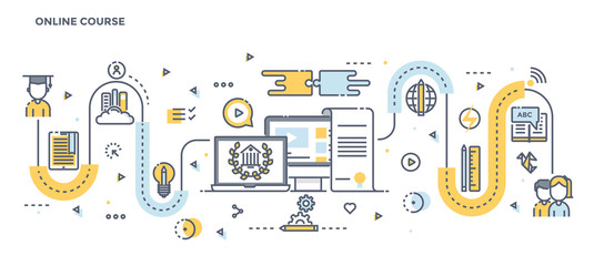 Wall Mural - flat line design header - online course