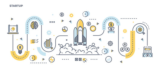 Wall Mural - flat line design header - startup