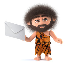 3d Funny Cartoon Tribal Caveman Stone Age Character Has Mail