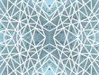 Abstract blue background with kaleidoscope effect. Ornamental pattern of white crossed lines. Symmetric spiderweb effect. For tech design of leaflets, covers, wallpapers, websites, textile, giftwrap
