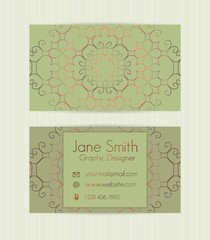 Wall Mural - Two sided business card with golden, metallic decoration.Vector template for business, invitation, wedding, banner , flyer or greeting cards.