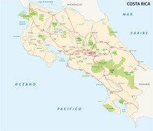 Costa Rica Road And National Park Map