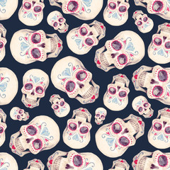 Wall Mural - Watercolor skull seamless pattern