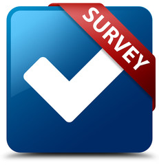 Survey (validate icon) blue square button red ribbon in corner