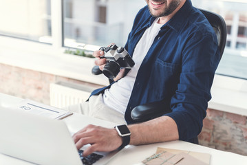 Wall Mural - Delightful bearded manager is working on computer