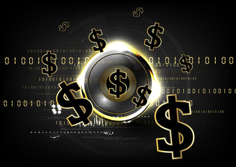 Sticker - Digital currency worldwide financing golden coin flow concept background vector