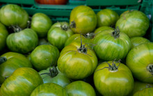 Organic Fresh Green Tomatoes "Zebra" Sold At Local Store In Provence Region. France