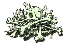 Cartoon Image Of Pile Of Bones. An Artistic Freehand Picture.
