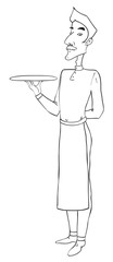 Sticker - Cartoon image of waiter. An artistic freehand picture.