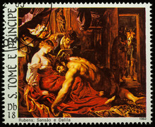 Painting Samson And Delilah On Postage Stamp