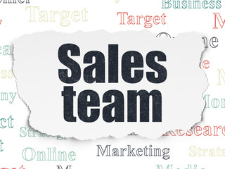 Advertising concept: Sales Team on Torn Paper background